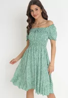 Sukienki - Zielona Bawełniana Sukienka Hiszpanka w Kwiatki Rutani - miniaturka - grafika 1