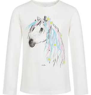 Bluzki dla dziewczynek - T-shirt z długim rękawem dla dziewczynki, z koniem, biały, 3-8 lat - grafika 1