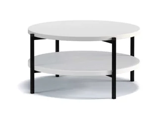 Stolik Kawowy SIGMA SM-02 Biały Mat Do Salonu Czarne Metalowe Nogi Okrągły Półka - Ławy i stoliki kawowe Stolik Kawowy SIGMA SM-02 Biały Mat Do Salonu Czarne Metalowe Nogi Okrągły Półka - Ławy i stoliki kawowe - miniaturka - grafika 1