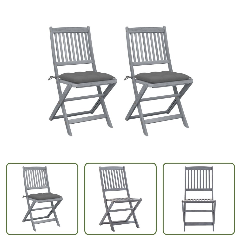 The Living Store Składane krzesła ogrodowe 2 szt. z poduszkami z litego drewna akacjowego