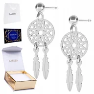 Kolczyki - Kolczyki Srebrne 925 Ażurowe Łapacze Snów Okrągłe z Pióra Piórka Gwiazda - miniaturka - grafika 1