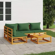 Meble ogrodowe - 5-cz. zestaw wypoczynkowy do ogrodu, zielone poduszki, drewno vidaXL - miniaturka - grafika 1