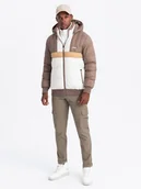 Kurtki męskie - Kolorowa sportowa męska kurtka beżowo-biała V2 OM-JALP-0175 L - miniaturka - grafika 1