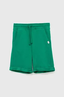 Spodnie i spodenki dla chłopców - United Colors of Benetton szorty bawełniane dziecięce kolor zielony regulowana talia - grafika 1