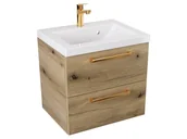 Szafki łazienkowe - Szafka Wisząca Z Umywalką ATHD 50 cm - Dąb Evoke Coast Mat - Uchwyty Złote Polerowane - miniaturka - grafika 1