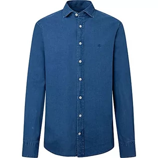 Koszule męskie - Hackett London Męska koszula dżinsowa Mid Blue, Indygo, 3XL - grafika 1