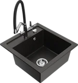 Zlewozmywaki z baterią - Mexen Vito zlewozmywak granitowy 1-komorowy z baterią kuchenną Duo, czarny/złoty metalik - 6503-75-671701-07 - miniaturka - grafika 1