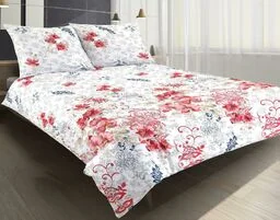 Matex Pościel satynowa 160x200 czerwona róża chińska kwiatki biała szara 08A Premium - Pościel - miniaturka - grafika 1