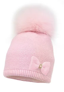 Dziewczęca czapka na zimę LYDIE z pomponem róż - Czapki dla dzieci - miniaturka - grafika 1