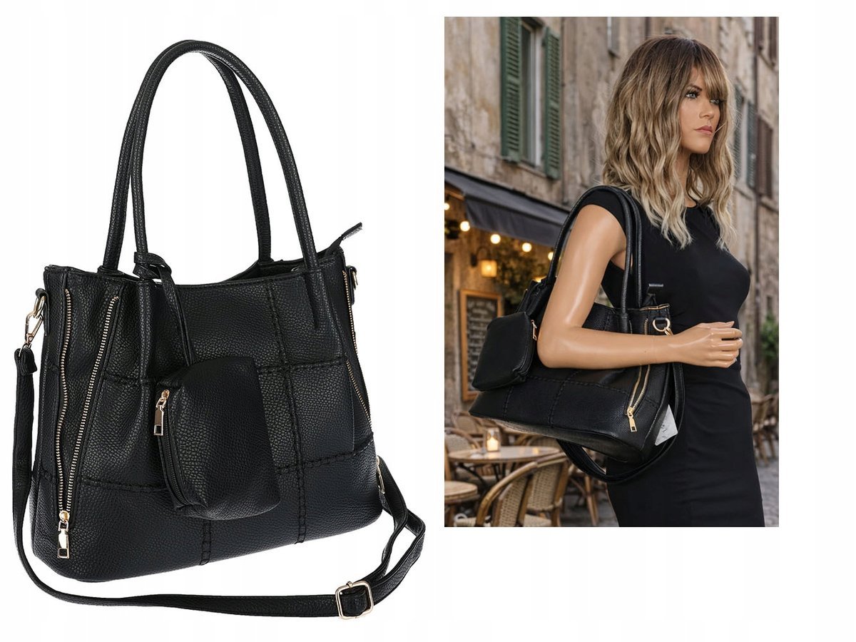 Torebka Damska Shopperka Pojemna Duża A4 Modna Torba kuferek LH6022 Czarna