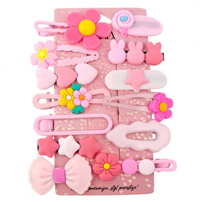 Zestaw pakiet 14w1 spinek wsuwek do włosów, kwiatki, kokardka róż SP411