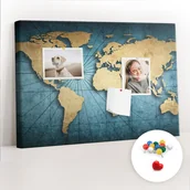 Tablice i flipcharty - Szkolna Tablica korkowa 60x40 cm, Kolorowe Pinezki, wzór Mapa świata 3D - miniaturka - grafika 1