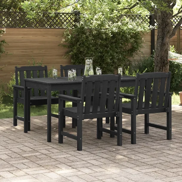 Zestaw 4 Krzeseł Ogrodowych HDPE, Czarne, 65,5x55,5 cm