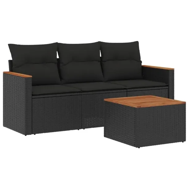 Zestaw Wypoczynkowy Rattan PE Czarny, Stół 55x55x37 cm, Siedziska 55x62x6