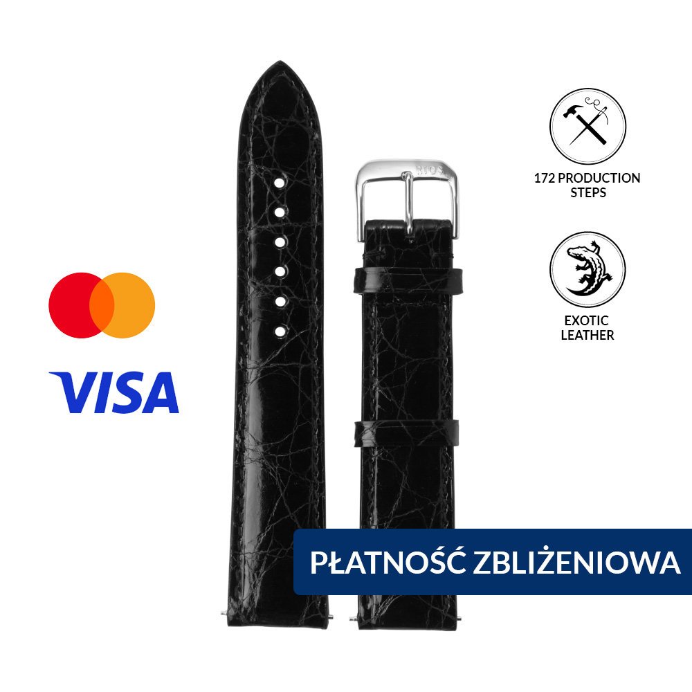 INVIS SMARTSTRAP LORD czarny 20 mm – pasek do zegarka z NFC i płatnościami zbliżeniowymi skóra egzotyczna certyfikat Mastercard i Visa 114/82 mm