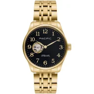 Zegarki męskie - Pacific SAMB-1701-04 Automat złoto-czarny męski zegarek na bransolecie open heart - miniaturka - grafika 1