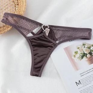 Satynowe stringi z ozdobnym serduszkiem - Szary S/M - Majtki damskie - miniaturka - grafika 1