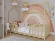 Łóżka dla dzieci i młodzieży - Łóżko dziecięce Domek 80x160 z barierką i stelażem kolor sosna D8 - miniaturka - grafika 1