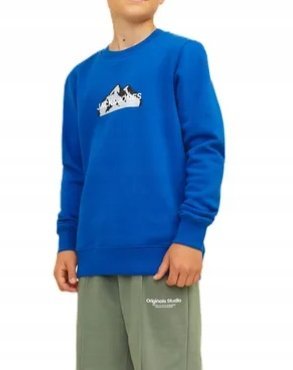 JACK JONES NIEBIESKA BLUZA CHŁOPIĘCA Z NADRUKIEM GÓR 128 JQA