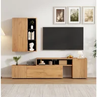 Szafki RTV - Zestaw stojaków pod telewizor do 120 cali z wiszącą witryną - 174-265 x 35 x 53,5 cm - Płyta wiórowa - Dąb - miniaturka - grafika 1