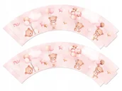 Dekoracje i nakrycia stołu na imprezę - Papilotki na babeczki różowe Misie z balonikami - 6 szt - miniaturka - grafika 1