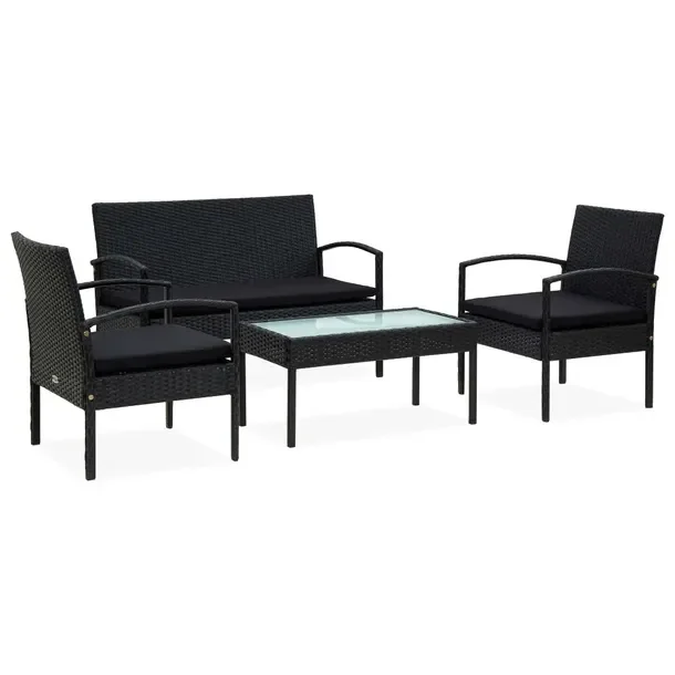 Zestaw Mebli Ogrodowych z Rattanu PE, Czarny, Sofa 106x58x72 cm, Fotele 58x