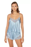 Biustonosze - Trendyol Damski gładki średni tkany stanik - zestaw piżam szortów, NIEBIESKI, 64 - miniaturka - grafika 1