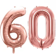 Balony i akcesoria - Duże Balony Urodzinowe Różowe Złoto Cyfry 60 Hel Powietrze Dekoracja Ozdoba Prezent Upominek - miniaturka - grafika 1
