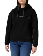 Bluzy damskie - Urban Classics Damska bluza z kapturem, odblaskowa bluza z kapturem z dyskretnymi paskami odblaskowymi, czarny (Black 00007), S - miniaturka - grafika 1