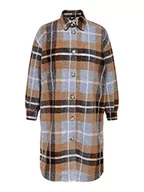 Płaszcze damskie - Only Carandrea Long Shacket CC Otw Płaszcz Damski, brązowy tytoń/checks: ciemnoniebieski, L duże rozmiary - miniaturka - grafika 1