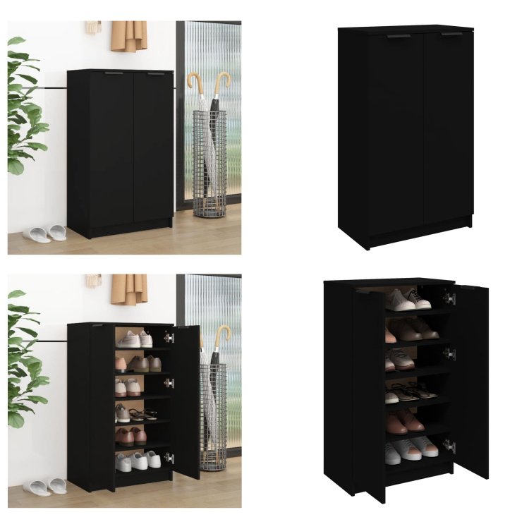 vidaXL Szafka na buty czarna 59x35x100 cm Materiał drewnopochodny - Szafka na buty - Szafki na buty - Stojak na buty - Przechowywanie butów