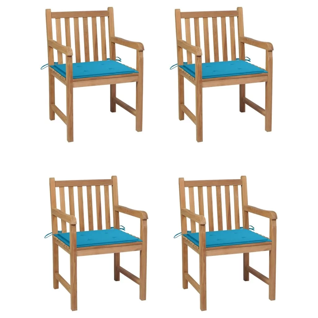 vidaXL Lumarko Krzesła ogrodowe, 4 szt., niebieskie poduszki, drewno tekowe! 3073008