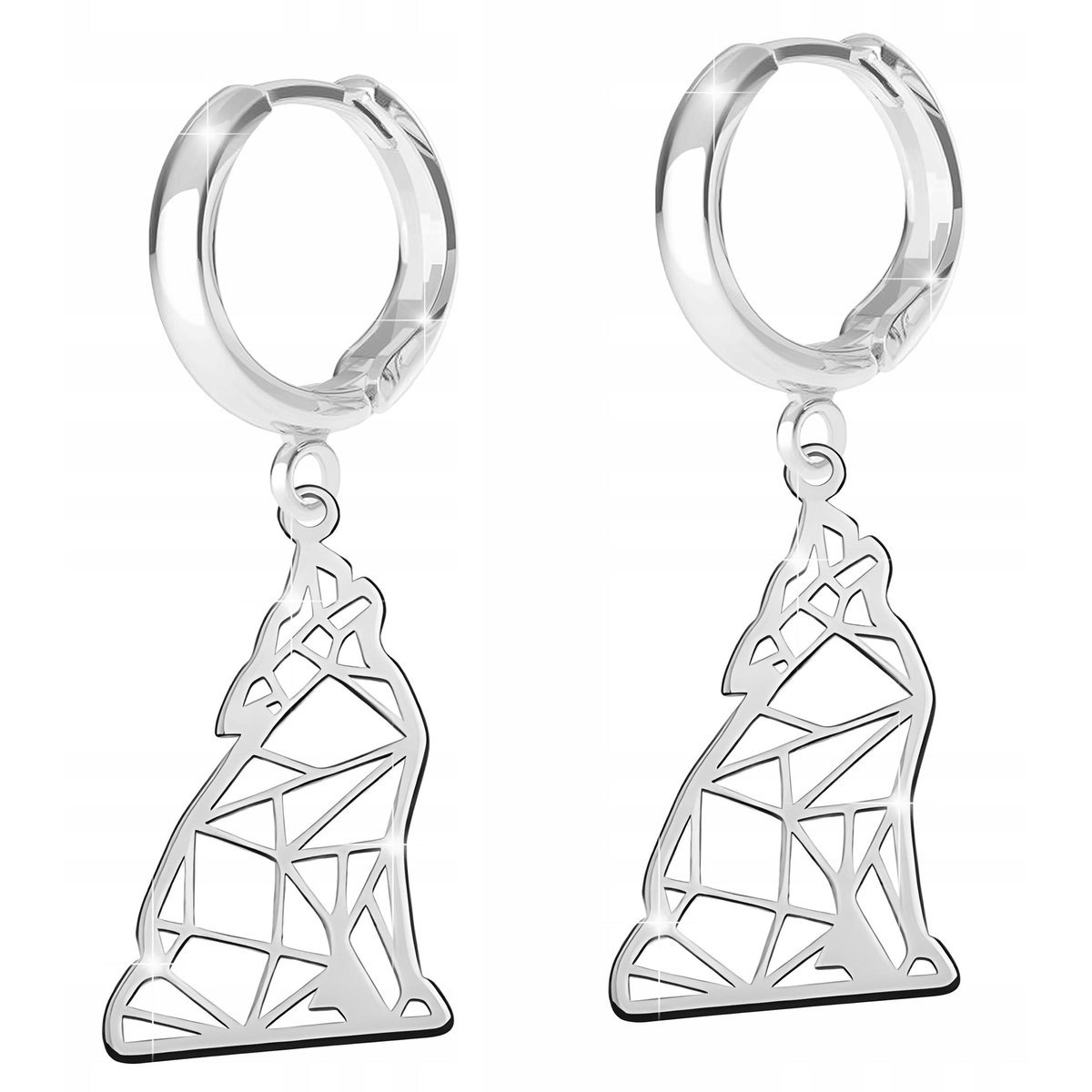 Kolczyki Srebrne z Pieskami Ażurowe Blaszki Origami Wilki Wilk SREBRO 925