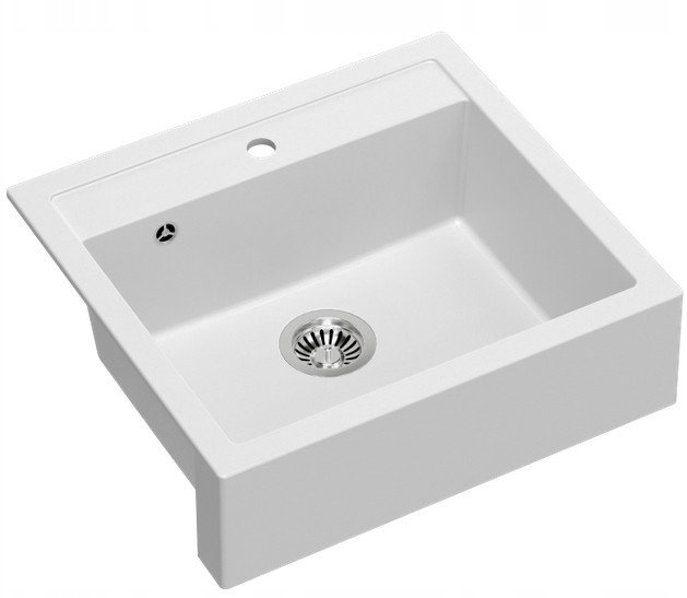 Quadron Zlewozmywak GraniteQ BILL 110 1-komorowy 600x540x205 mm, snow white / odpływ stalowy + zestaw noży Fiskars