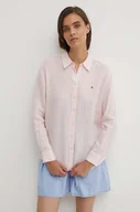 Koszule damskie - Tommy Hilfiger koszula lniana kolor różowy relaxed z kołnierzykiem klasycznym WW0WW42037 - miniaturka - grafika 1