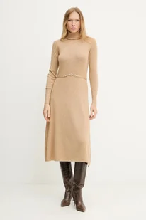 Fracomina sukienka z dodatkiem wełny kolor beżowy midi rozkloszowana FR25WD5004K459Q7 - Sukienki - miniaturka - grafika 1