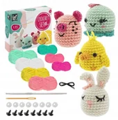 Prace ręczne dla dzieci - ZESTAW DO SZYDEŁKOWANIA KREATYWNY 4 MASKOTKI ZWIERZĘTA ŚWINKA PREZENT - miniaturka - grafika 1