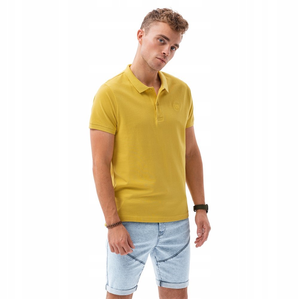 Koszulka męska polo dzianina pique żółty S1374 M