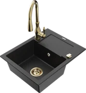 Zlewozmywaki z baterią - Mexen Enzo zlewozmywak granitowy 1-komorowy z ociekaczem i baterią kuchenną Savita, czarny/srebrny metalik - 6506-73-672601-50 - miniaturka - grafika 1