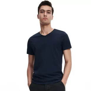 Reserved Gładka koszulka basic - Granatowy - Koszulki męskie - miniaturka - grafika 1