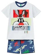 Spodenki damskie - United Colors of Benetton Chłopięca pidżama pigmentowa (t-shirt + szorty) 30960p04a, wielokolorowa: biały i niebieski 101, S, Wielokolorowy: biały i niebieski 101, S - miniaturka - grafika 1