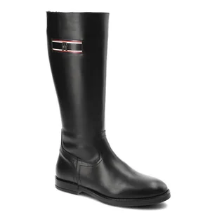 Czarne Kozaki Damskie Tommy Hilfiger Eleganckie Skórzane Buty - Kozaki damskie - miniaturka - grafika 1