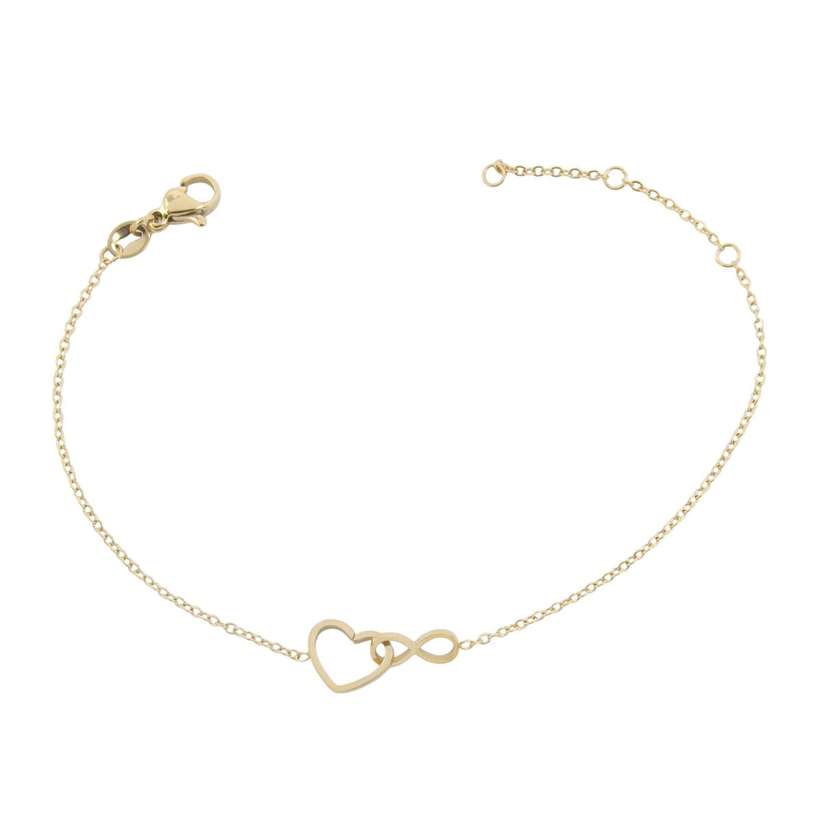Złota bransoletka z sercem i niskończonością stal chirurgiczna