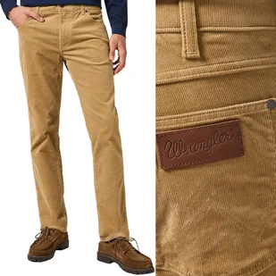 Wrangler GREENSBORO Tigers Eye PROSTE BEŻOWE SPODNIE SZTRUKSY W42 L32 - Spodnie męskie - miniaturka - grafika 1