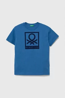 Koszulki dla chłopców - United Colors of Benetton t-shirt bawełniany dziecięcy kolor niebieski z nadrukiem - grafika 1