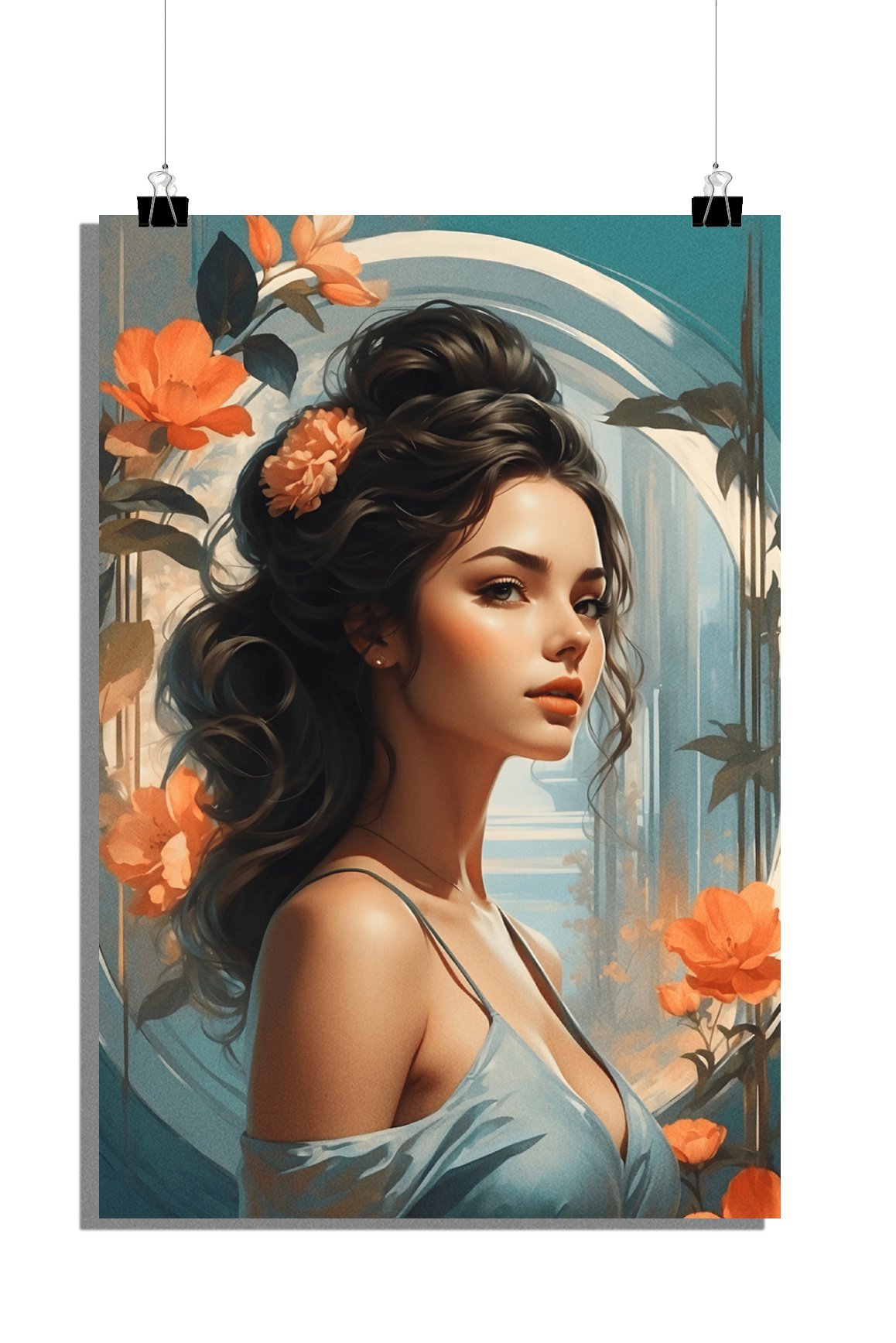 Plakat Orientalny - Plakat Kobiety - Plakat Kwiaty - Plakat Artystyczny - Stylowy Plakat - 61x91cm - Idealny do oprawienia w ramę