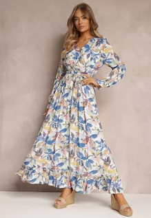 Sukienki - Niebieska Sukienka Maxi z Gumką w Talii i Falbankami Penina - grafika 1