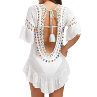 Sukienki - Pareo tunika sukienka z kolorowym haftem - miniaturka - grafika 1