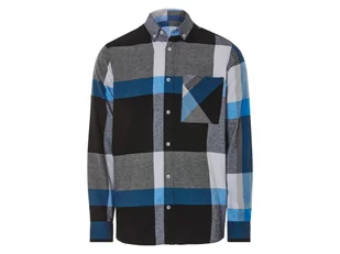 LIVERGY® Koszula flanelowa męska z bawełny (M (39/40), Czarny/ biały/ niebieski) - Koszule męskie - miniaturka - grafika 1