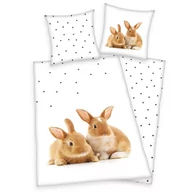 Pościel dla dzieci - Pościel bawełniana 140x200 Króliki biała beżowa poszewka 70x90 H23 - miniaturka - grafika 1